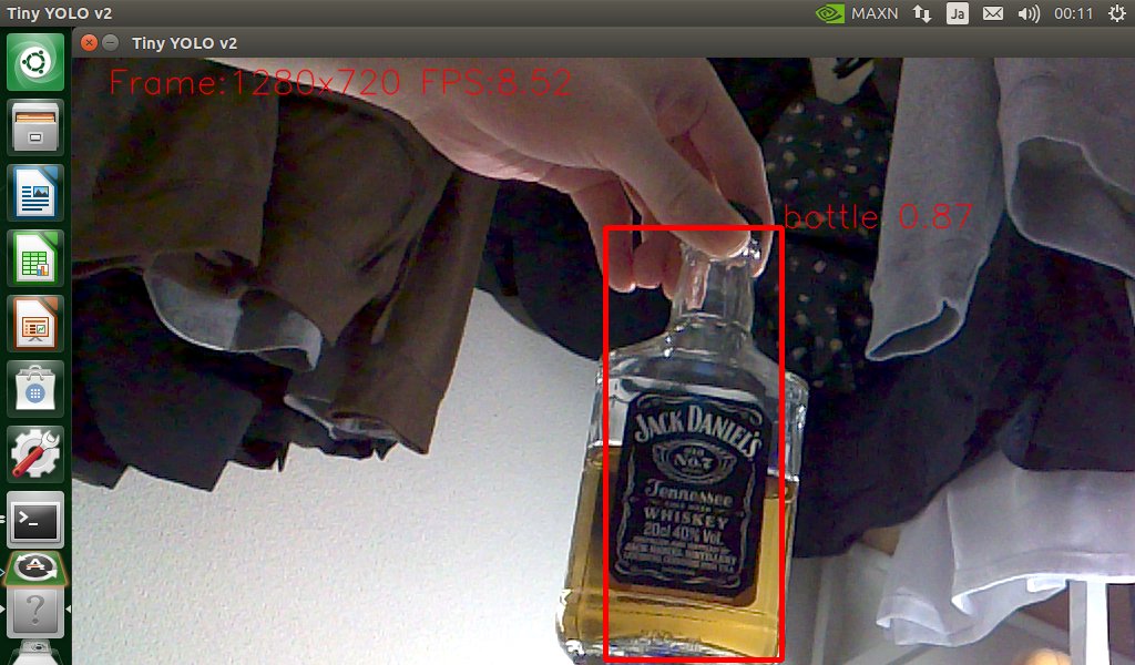 tiny_yolov2_onnx_camで物体を検知しバウンディングボックスが表示された画面